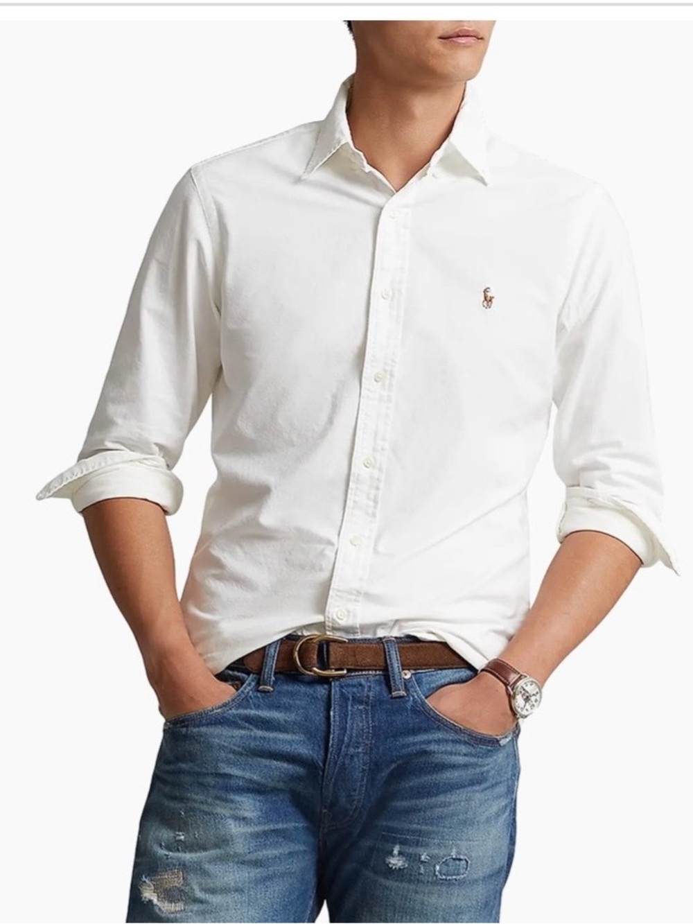 Ralph Lauren Men's White Button-Down Oxford Shirt with Polo Pony